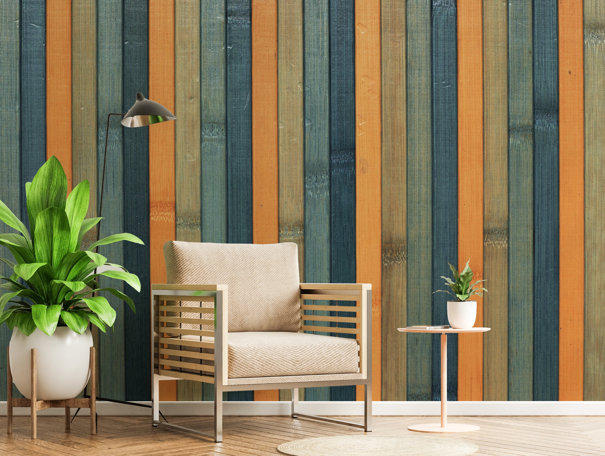 Multicolor Wood Panel Design| Striped Peel And Stick Living Room Wallpaper