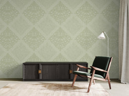 Premium removable wallpaper with green damask design for home office accent wall