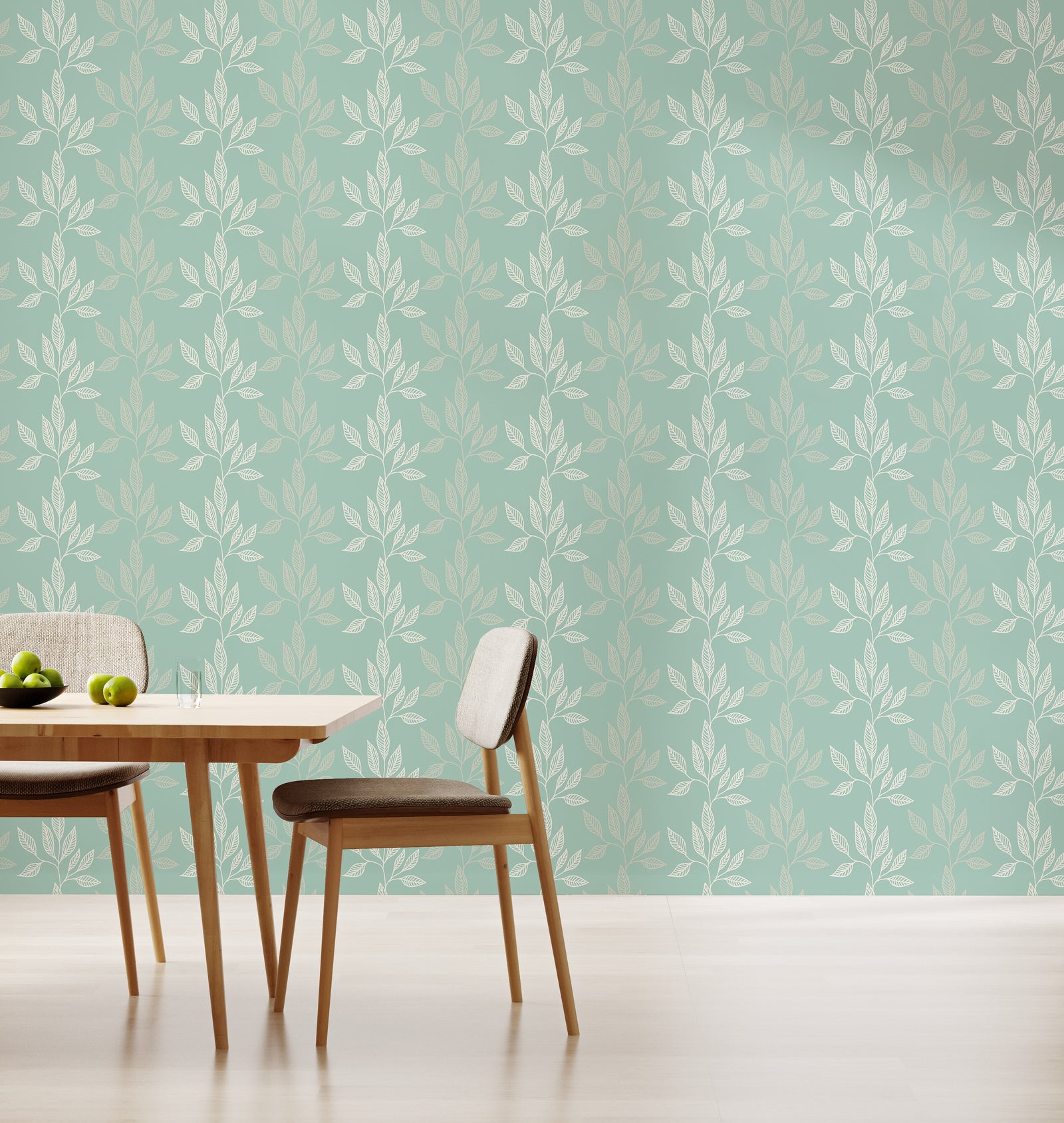 Sage Green Botanical Leaf Wallpaper | Modern Peel and Stick Wall Decor