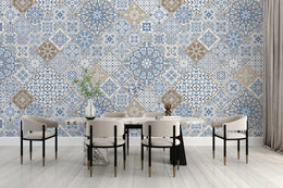 Blue ceramic tile wallpaper peel and stick for stylish dining room feature wall