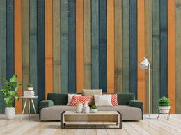 Multicolor Wood Panel Design| Striped Peel And Stick Living Room Wallpaper