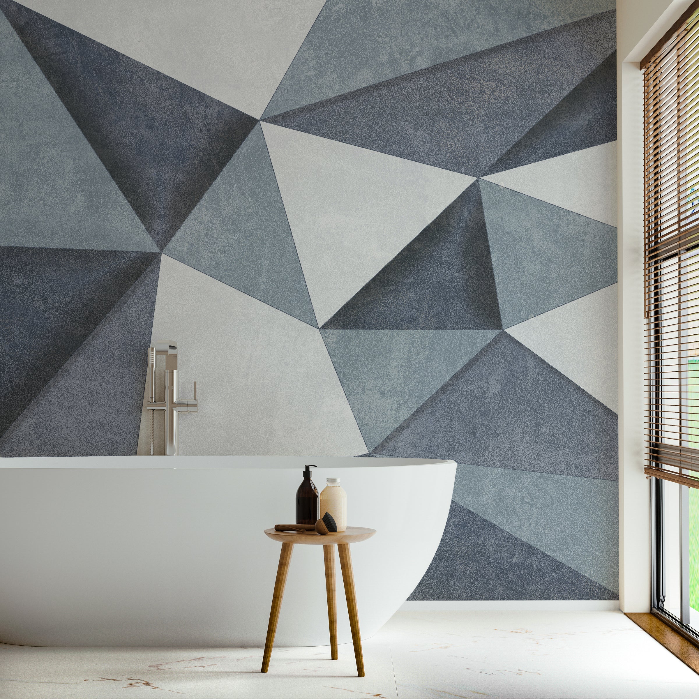 3D Self-Adhesive Grayish Blue Geometric Wallpaper