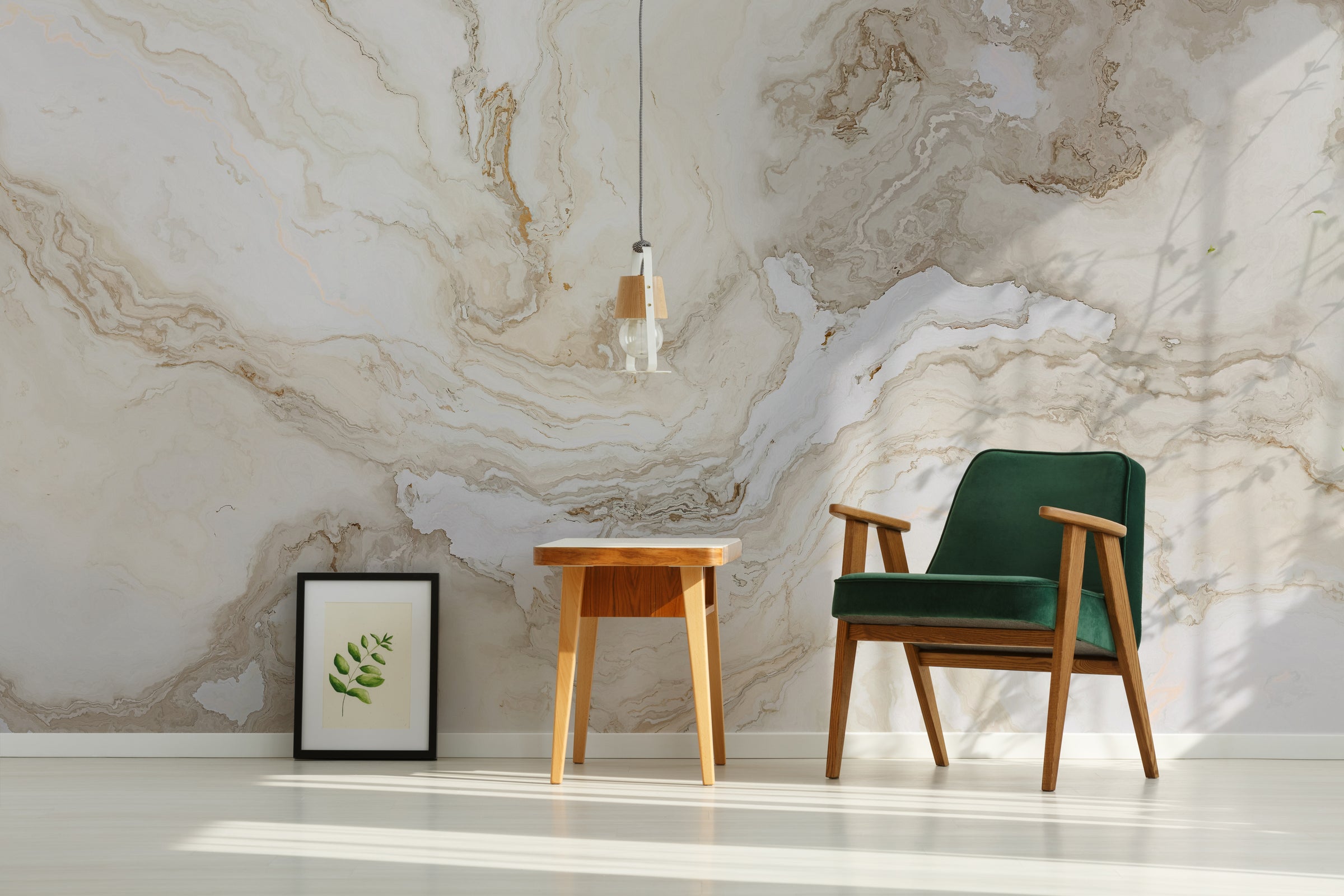Beige Marble| Neutral Stone Vein | Contemporary | Bedroom Accent Self-Adhesive Vinyl