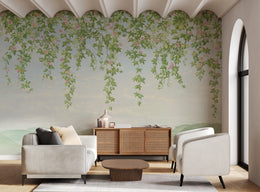 Watercolor Ivy Hanging Wallpaper | Soft Green Bedroom Peel and Stick Decor