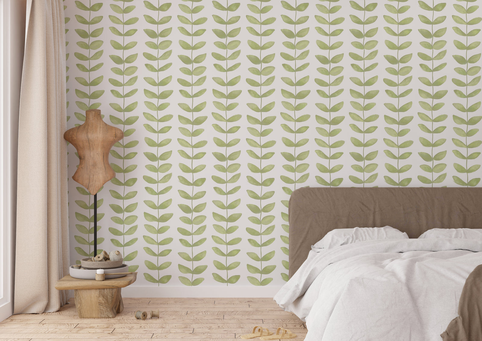 Green Leaf Repeat Pattern Wallpaper Mural