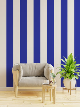 Blue white vertical stripes design modern living room accent wall decor