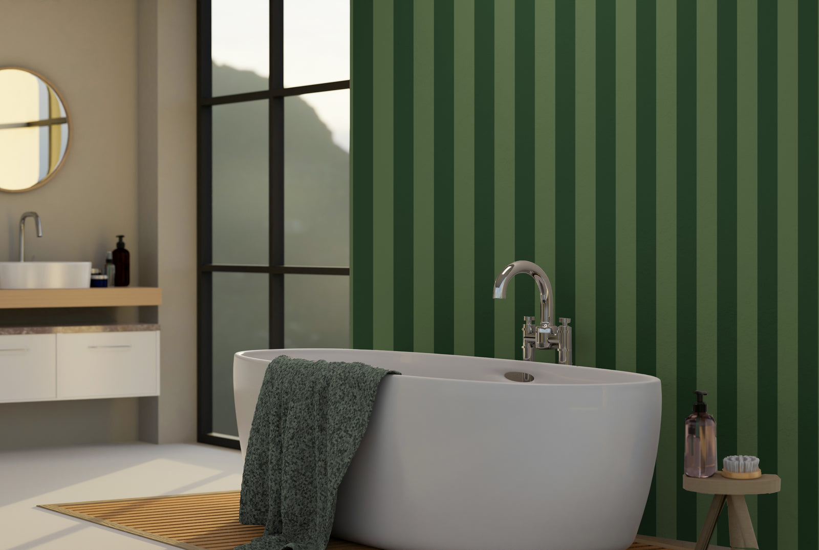 Classic Vertical Green Striped Removable Wall Mural Design