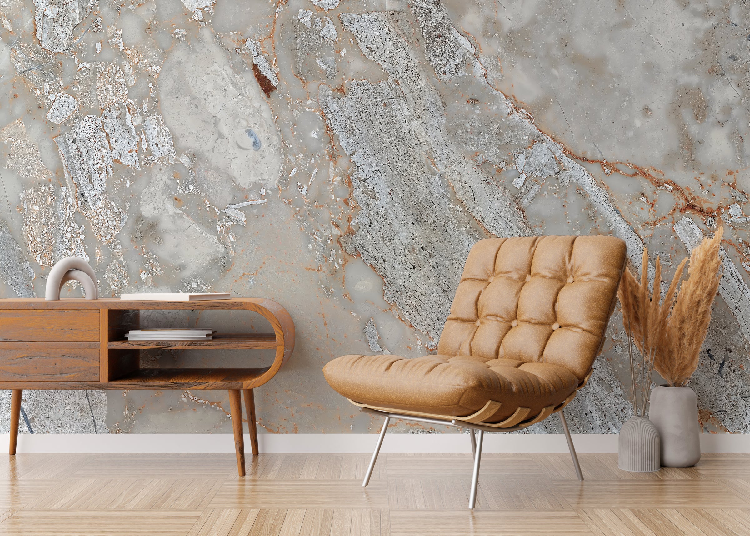 Natural marble stone mural featuring mineral surface texture for elegant living room decor
