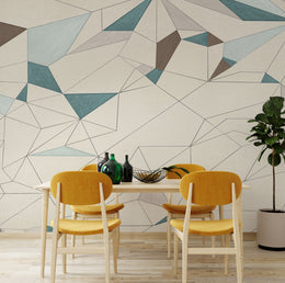 Abstract Geometric Wall Covering | Teal Beige Removable Modern Wallpaper