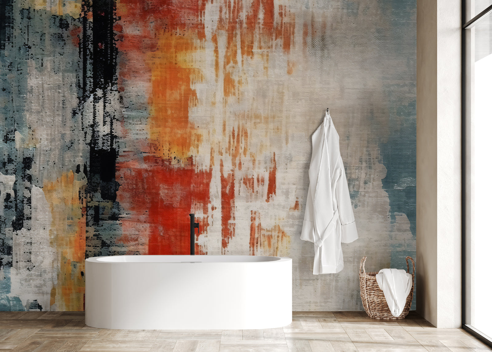 Grunge Abstract Concrete Wallpaper | Red Blue Peel and Stick Wallpaper