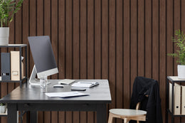 Decorative wood slat wallpaper for elegant study room wall in modern interiors