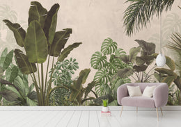 Bohemian Dark Green Tropical Palm Leaves Wallpaper