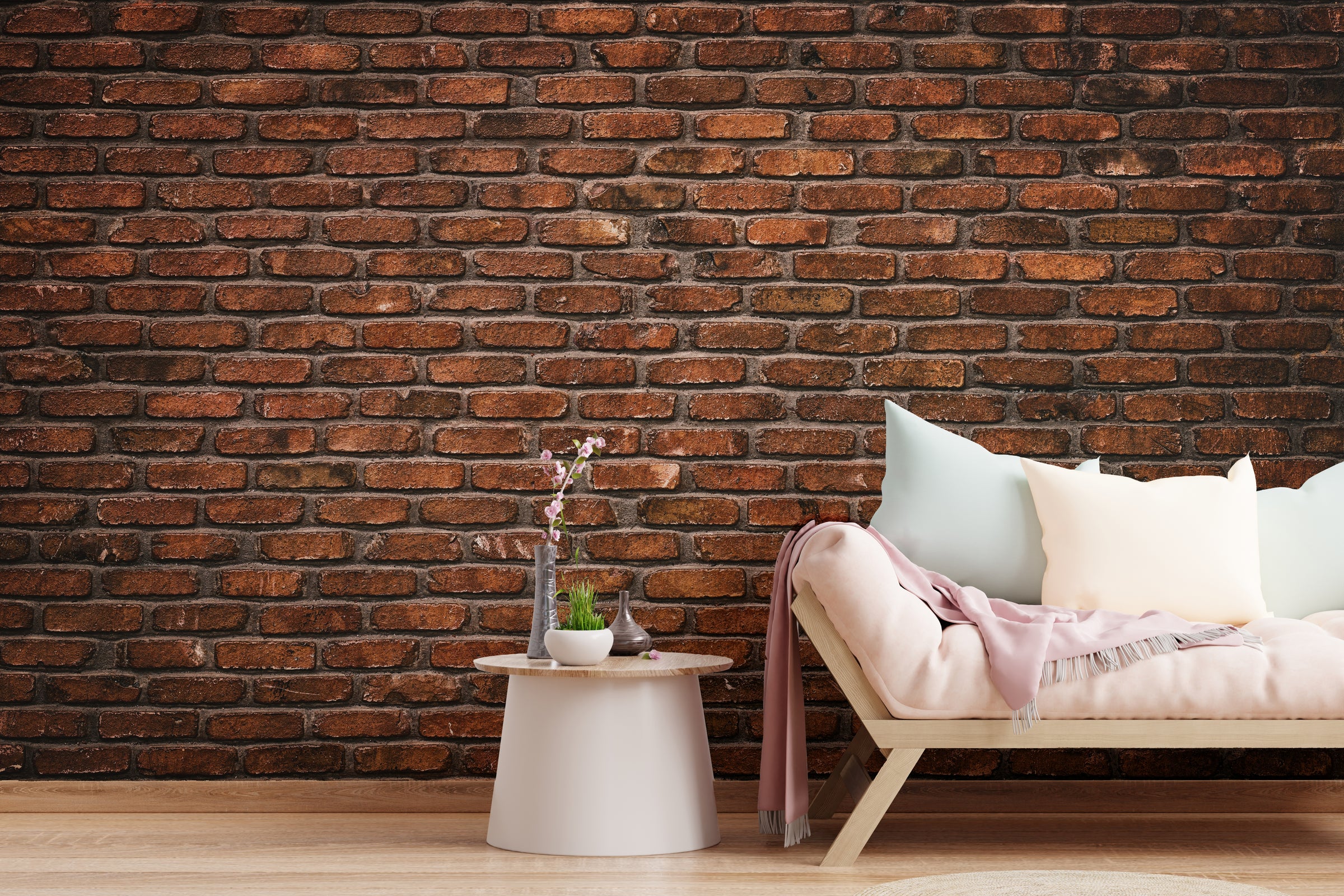 Rustic Dark Red Color Brick Wall Mural Art