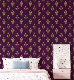 Modern guest room interior featuring stylish traditional plant motif wall mural adding texture depth and artistic character.