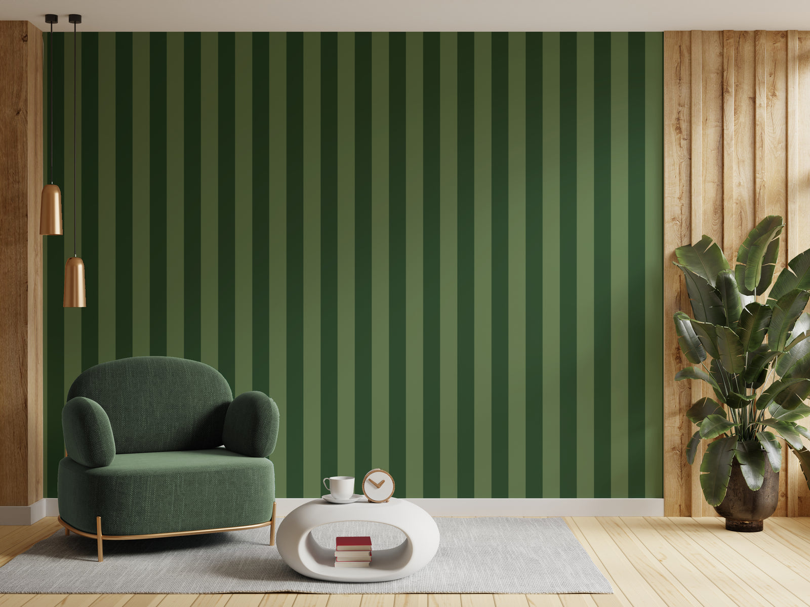 Classic Vertical Green Striped Removable Wall Mural Design