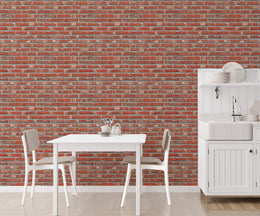 Industrial style brick wall wallpaper mural bringing a warm urban aesthetic to  modern kitchen.
