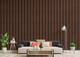 Brown textured wood panel wallpaper perfect for modern bedroom accent wall styling