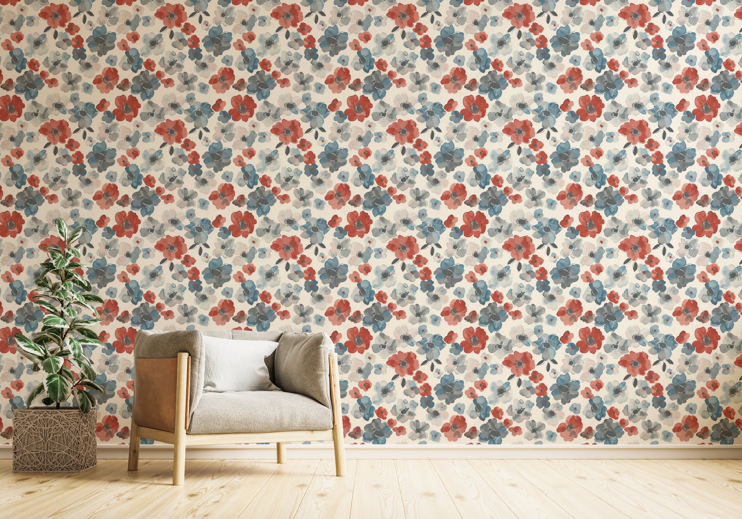 Poppies Flower Blooming Design Watercolor Wallpaper