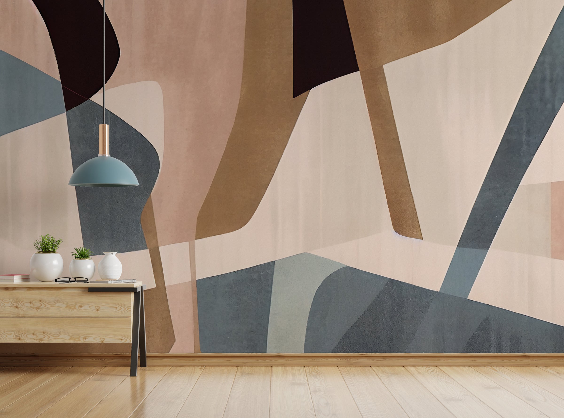 Creative painted line artwork mural adding elegant movement and subtle artistic sophistication to dining spaces.