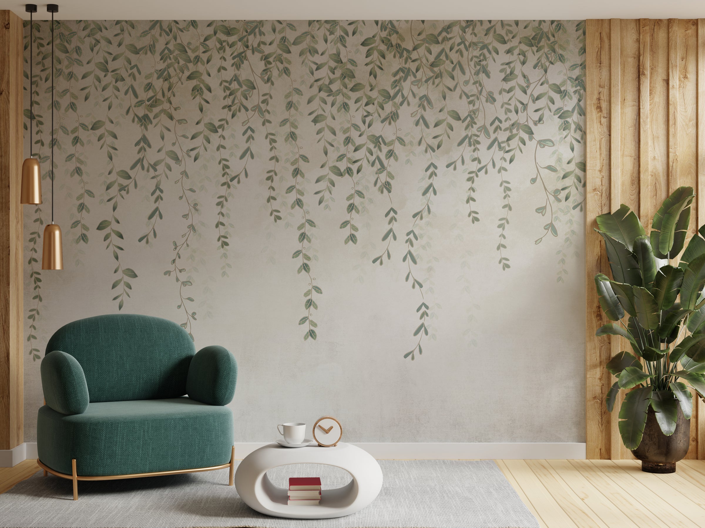 Foggy Hanging Leaves Wallpaper Murals