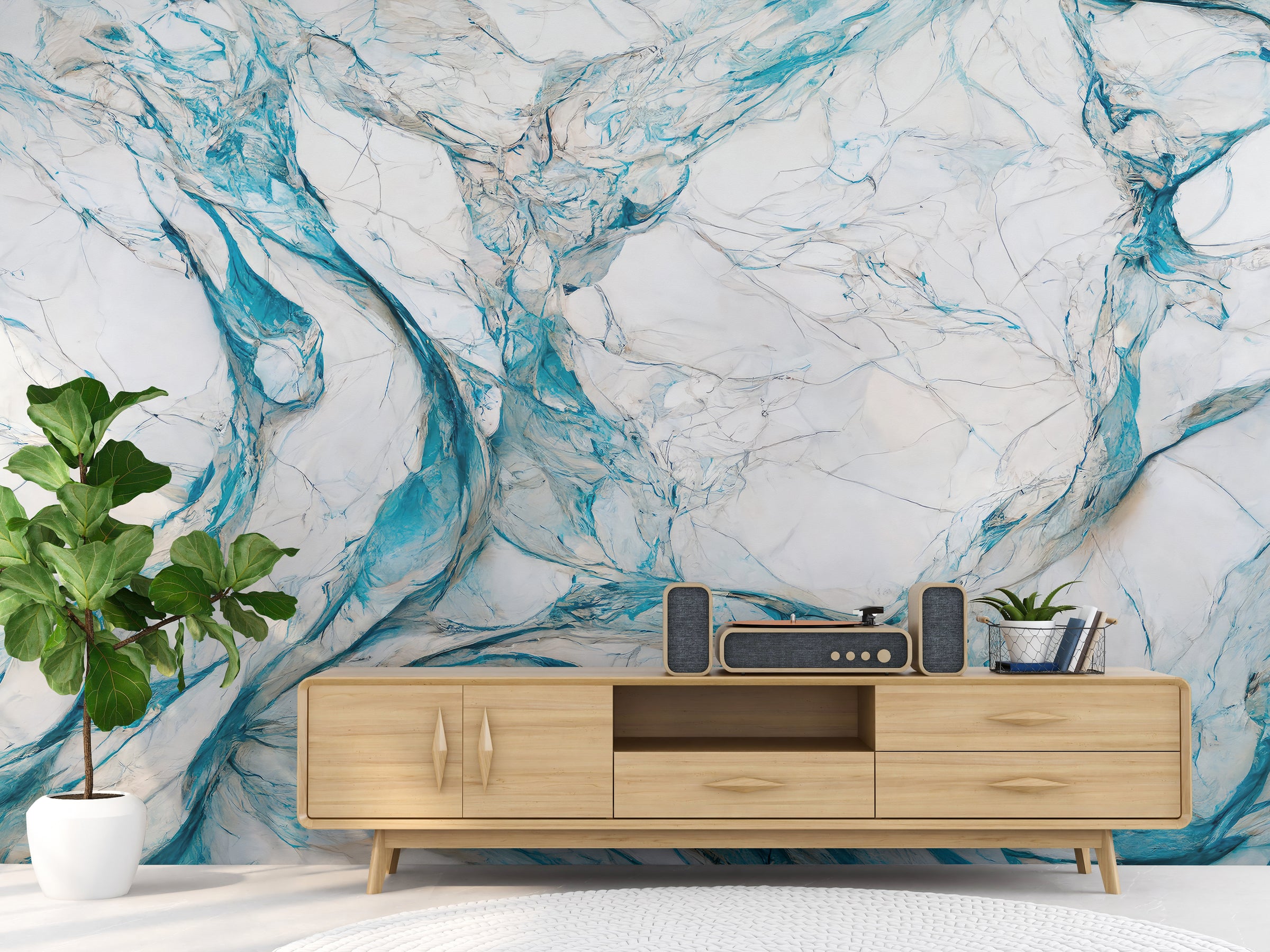 Flowing marble design mural for modern apartment living space decoration
