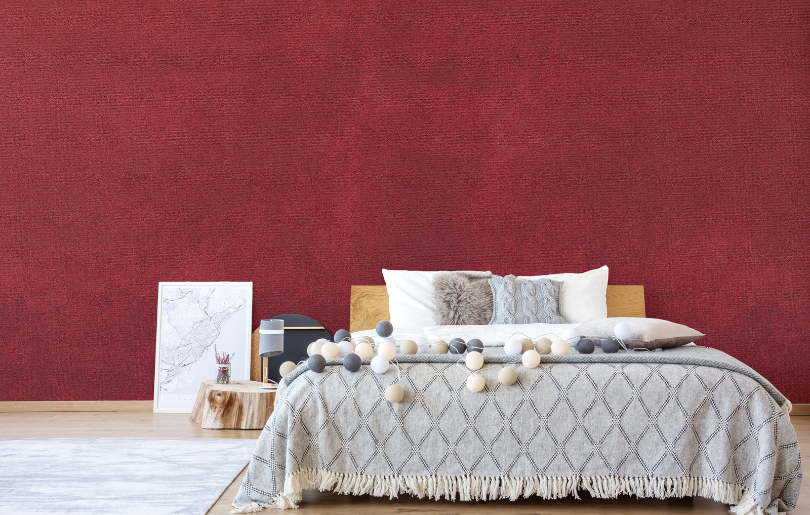 Deep burgundy textured wallpaper for elegant guest room accent wall fabric style wall mural peel and stick