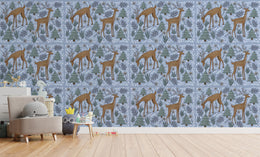 Calm forest theme with deer and pine trees upgrades children’s room wall